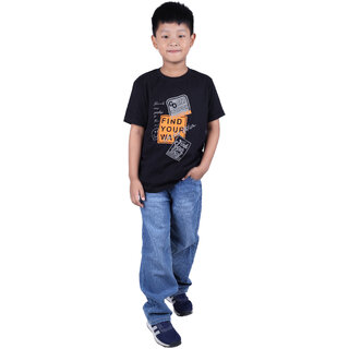 Kid Kupboard Cotton Boys T-Shirt, Black, Half-Sleeves, 8-9 Years KIDS7567