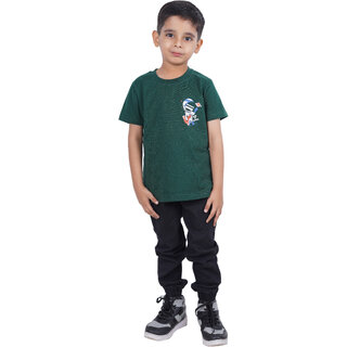 Kid Kupboard Cotton Boys T-Shirt, Green, Half-Sleeves, 6-7 Years KIDS7574