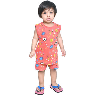 Kid Kupboard Cotton Baby Girls T-Shirt and Short Set, Red, Sleeveless, 2-3 Years KIDS7578