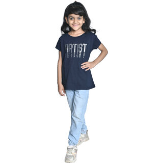 Kid Kupboard Cotton Girls T-Shirt, Black, Half-Sleeves, 9-10 Years KIDS7594