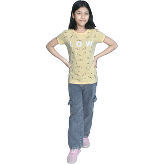 Kid Kupboard Cotton Girls T-Shirt, Yellow, Half-Sleeves, 10-11 Years KIDS7599