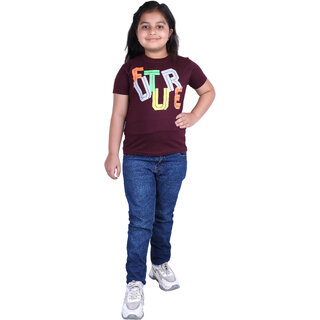 Kid Kupboard Cotton Girls T-Shirt, Purple, Half-Sleeves, 9-10 Years KIDS7603