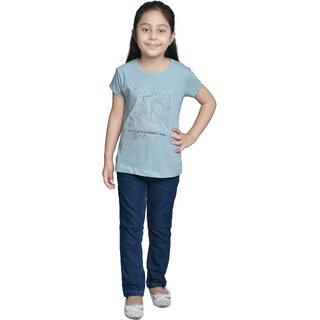 Kid Kupboard Cotton Girls T-Shirt, Blue, Half-Sleeves, 7-8 Years KIDS7606