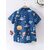 Boys Space Print Short Sleeve Button Down Shirt, White with Blue and Yellow Pattern, Casual Cotton