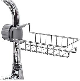 Kitchen Sink Caddy Storage Organizer Drainer Caddy For Dishwashing Soap Sponge Holder Faucet Storage Rack(Stainless Steel) - Sinks Silver