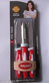 3 Pc Stainless Steel Knife Set Knife Set/PEELAR Set/3 PC/ Red  White
