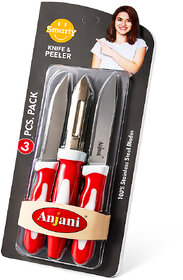 (Set of 3) Stainless Steel Knife and Peeler Set for Cutting, Chopping & Peeling Fruits and Vegetables (Assorted)
