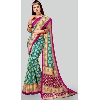 Green Colour Printed Saree With Blouse Piece
