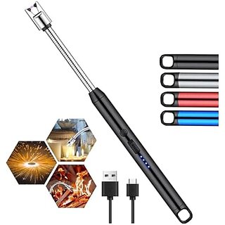 Upgraded Rechargeable Electric Gas Lighter for Kitchen Cooking Gas Stove Candles BBQ Pooja 360xc2xb0 Flexible Neck Arc Lighter Plasma Flameless Windproof USB Lighter - 400 Uses in Single Charge