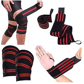 Cotton Combo Knee Support Wraps Wrist Band Support Straps For Gym Workout Weightlifting And Exercise For Men Women Wrist Band And Knee Support Band For Gym