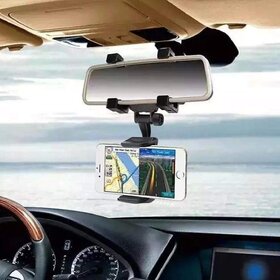 360 Degree Rotation Rearview Mirror Phone Holder Mobile Stand Mount Adjustable Arm  Angle Cradles Tabletop Phone Stand for Desk Car Vehicles Cell Phone Automobile