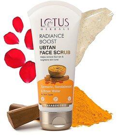 Lotus Herbals Radiance Boost Ubtan Face Scrub Turmeric, Sandalwood And Rose Water  Glowing Skin  100Gm