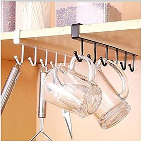 Multifunctional 6 Metal Door Organiser Hook Hanger Metal 6 Pin Nail Free Rack Wall Hanger (Multicolor Pack of 2)