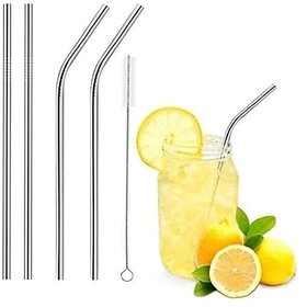 Reusable Stainless Steel Straws for Drinking with Brushes 8.5 Inches BPA-Free Metal Thick Long (2 Bent + 2 Straight +1 Brush)