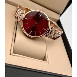 Bolun Red Dial Rose Metal BD Belt Analog Women Watch