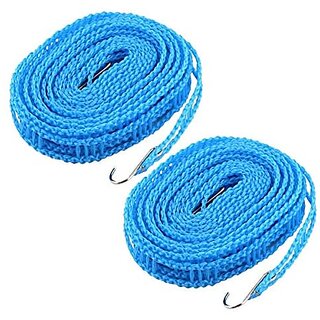 (Pack of 2) 5 Meters Windprood Anti-Slip Clothes Washing Line Drying Nylon Rope with Hooks