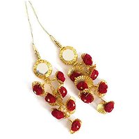 Bhavya Sales Women's  Plastic Ethnic Pom Pom Bell Tassel Blouse Saree Lehenga with gota Patti Hanging Latkan (Maroon) Pack of 2