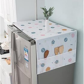 BLINE Fridge Dust Cover Transparent Printing Waterproof Refrigerator Dust-Proof Cover with Storage Pockets Bags Multi-Purpose Top Covers
