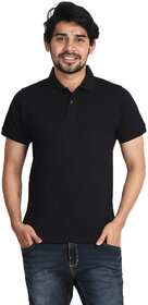 Ginash Mens Black Solid 100% Cotton Polo Collar T-Shirt
