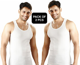 MCS Men Solid Sleeveless White Vest (Pack of 2)