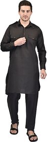 PrintCultr Men Kurta and Pyjama Set (Black)