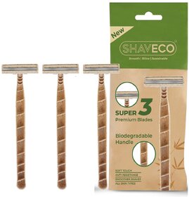 SHAVECO Bamboo Safety Disposable Razor for Men  3 Blades Razor with Lubricating Strip / Pivot Head  Pack of 3