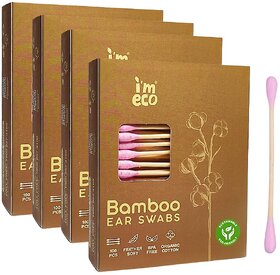 IMECO Bamboo Ear Swabs Cotton Ear Buds 100 Buds x Pack of 4