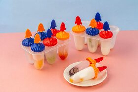 Set of 6 Plastic Reusable Rocket ice Pop Makers, Homemade Popsicle/Frozen Ice Cream/Kulfi Candy for Children  Adults