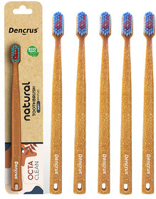DENCRUS Octa Clean Eco-friendly Toothbrush - Pack of 5, Octagonal Head, Ultra-soft Bristles, Anti-Bacterial