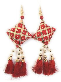 Bhavya sales Women's  Handmade Work Ethnic Hanging Cotton Pompom Bell Tassel Latkan for Saree Blouse and Lehenga - Pack of 2 (Red)
