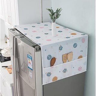 BLINE Fridge Dust Cover Transparent Printing Waterproof Refrigerator Dust-Proof Cover with Storage Pockets Bags Multi-Purpose Top Covers
