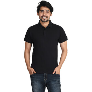 Ginash Mens Black Solid 100% Cotton Polo Collar T-Shirt