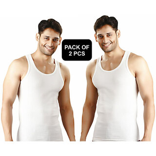 MCS Men Solid Sleeveless White Vest (Pack of 2)
