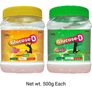 GTB Glucose -D Orange and Regular 500 Gm + 500 Gm Tangy Refreshment! (Pack Of 2)