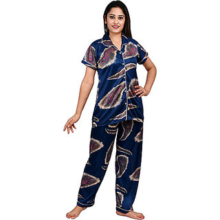 Brahmani Women Night Suit Set Blue Printed