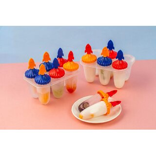 Set of 6 Plastic Reusable Rocket ice Pop Makers, Homemade Popsicle/Frozen Ice Cream/Kulfi Candy for Children  Adults