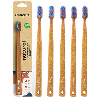 DENCRUS Octa Clean Eco-friendly Toothbrush - Pack of 5, Octagonal Head, Ultra-soft Bristles, Anti-Bacterial
