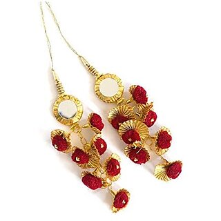 Bhavya Sales Women's  Plastic Ethnic Pom Pom Bell Tassel Blouse Saree Lehenga with gota Patti Hanging Latkan (Maroon) Pack of 2