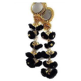 Bhavya Sales Ethnic Cotton Hanging Latkan Golden Black Pompom Bell Tassel Blouse Saree Lehenga for Women - Pack of 2xe2x80xa6