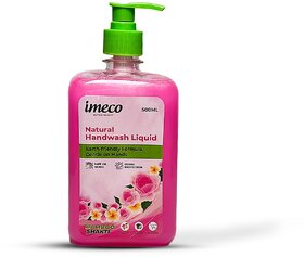 IMECO Bamboo Natural Handwash 500ml Bottle, Rose And Frangipani Fragrance, 99.9 Germs Protection
