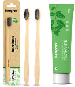 DENCRUS Mint Toothpaste And Natural Clean Toothbrush (Pack of 2), Mint Oral Care Combo