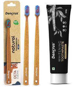DENCRUS Charcoal Toothpaste And Octa Clean Bamboo Toothbrush (Pack of 2), Charcoal Oral Care Combo