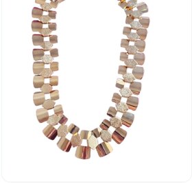 Gold Tone Tile Statement Design Necklace with Studded Earrings Set  Studded Statement Necklae for women