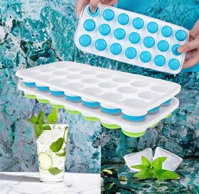Pop up silicon bottom ice tray, pack of 2,grid of 21, easy to remove ice and easy to wash bpa free plastic and silicon m