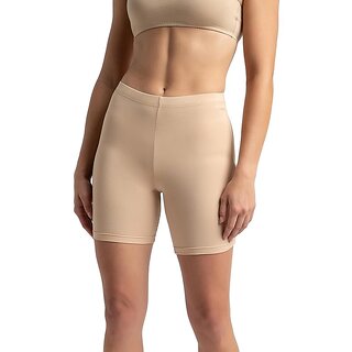 COURTIT'S Women's High Coverage Super Combed Cotton Elastane Stretch Mid Waist Shorties with Concealed Waistband Beige