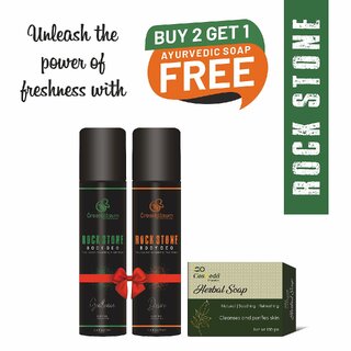 (Buy 2 Get 1 Free) Rock Stone Long Lasting Deodorant Bodyspray For Men 75 ml With Ayurvedic Herbal Soap
