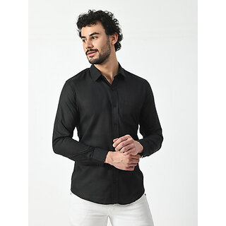 Men Regular Fit Solid Curved Collar Casual Shirt