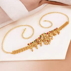 Gold-Plated South Indian Temple Jewelry Waist Belt for Women | Goddess Lakshmi Design Kamarbandh (726-PL1T1-2097-RG)