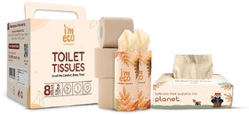 IMECO Facial Tissue (200 Pulls), Toilet Tissue (8 Roll Set), Car Tissue (50 Pulls, Pack of 2), Ultimate Hygiene Combo