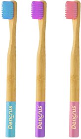 DENCRUS Orby Kids Bamboo Toothbrush For Kids (Pink, Lavender, Blue), Natural Soft Bristles, Toothbrush For Kids